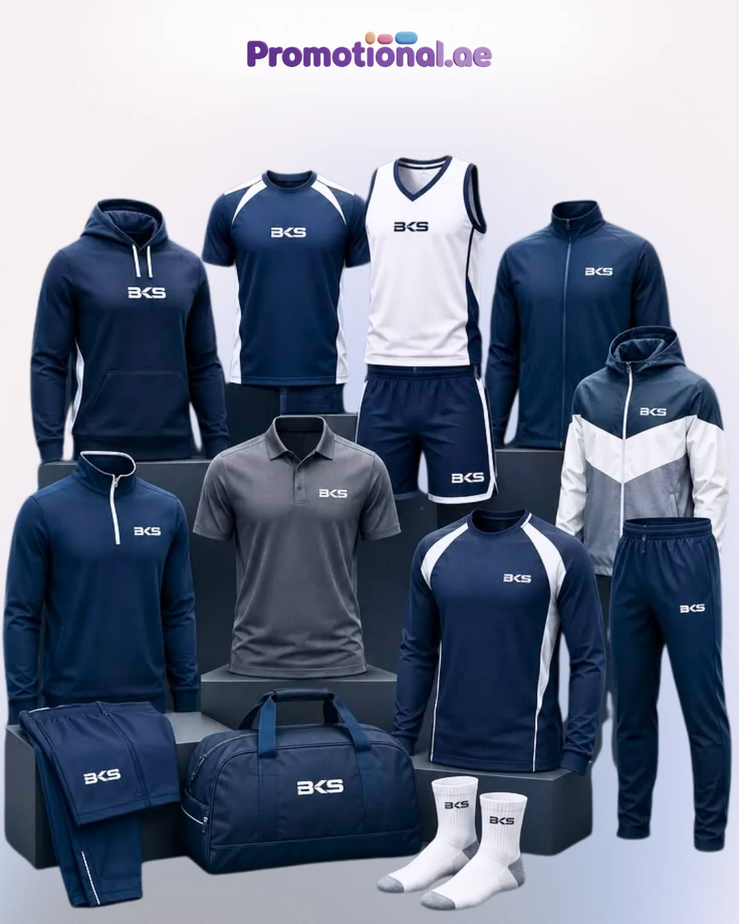Custom sublimated sports jersey in white and navy with logo printed