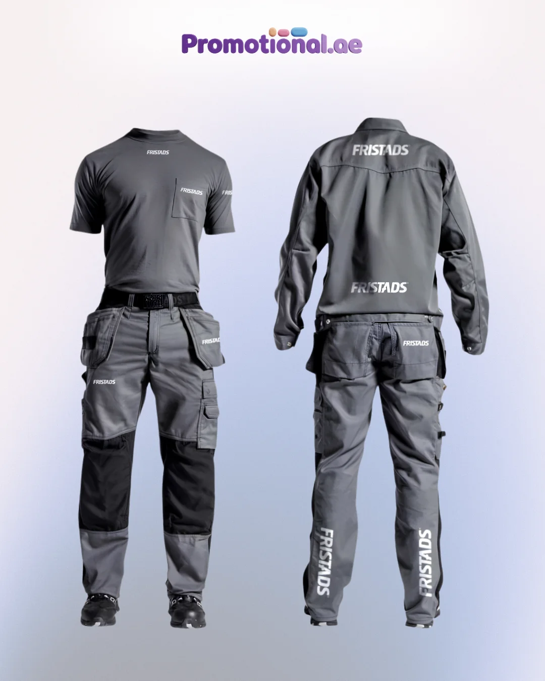corporate uniform with logo, showing a branded staff uniform set