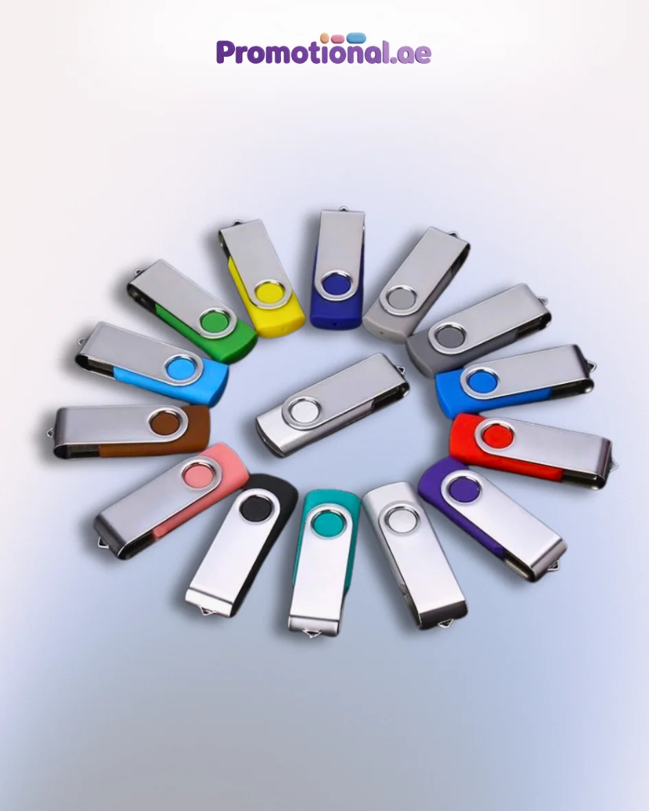 Branded USB flash drive with laser-engraved company logo in Dubai