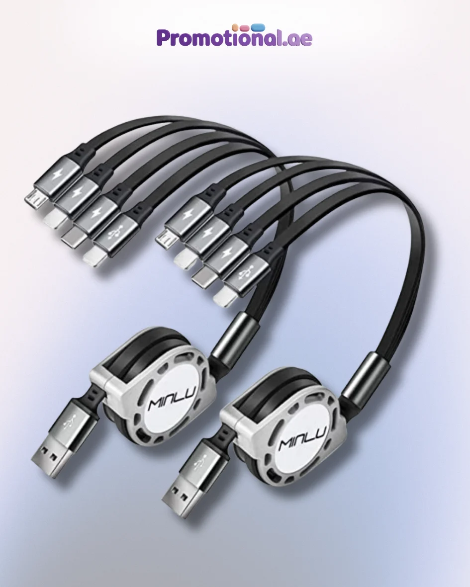 Branded multi-tip USB charging cable with custom logo, corporate giveaway UAE